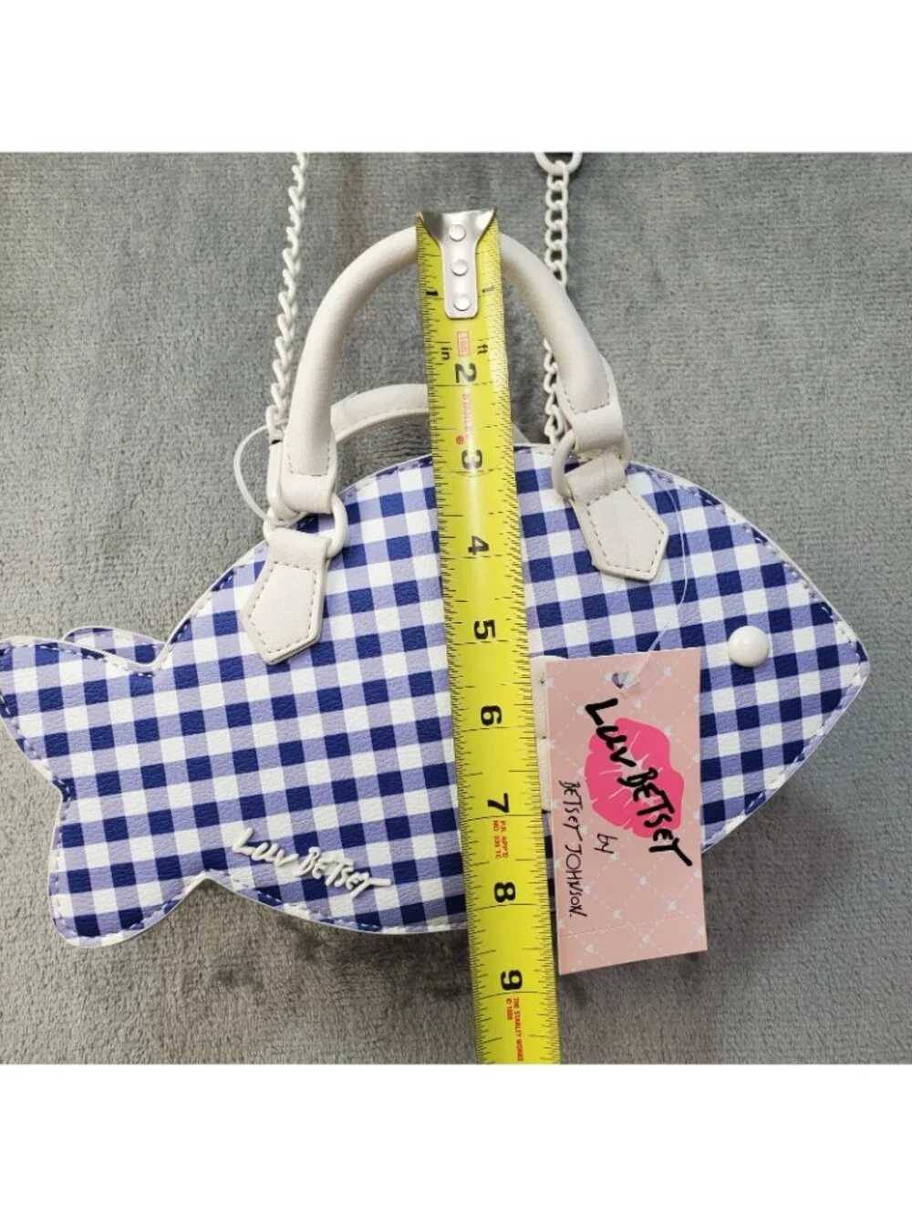 Betsey Johnson Crossbody Bag Fish Blue Gingham Nautical Kitsch Resort Beach Cruz